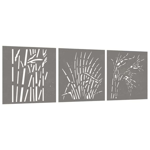 vidaXL Garden Wall Decorations 3 pcs 55x55 cm Corten Steel Grass Design