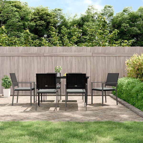vidaXL 7 Piece Garden Dining Set with Cushions Poly Rattan and Steel