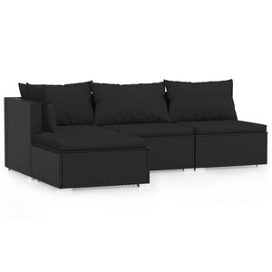 vidaXL 4 Piece Garden Lounge Set with Cushions Black Poly Rattan
