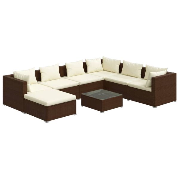 vidaXL 8 Piece Garden Lounge Set with Cushions Poly Rattan Brown