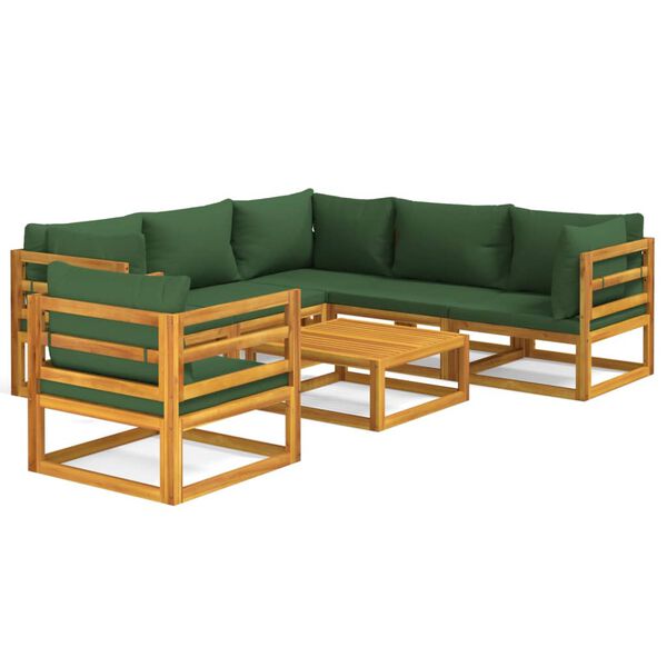 vidaXL 7 Piece Garden Lounge Set with Green Cushions Solid Wood