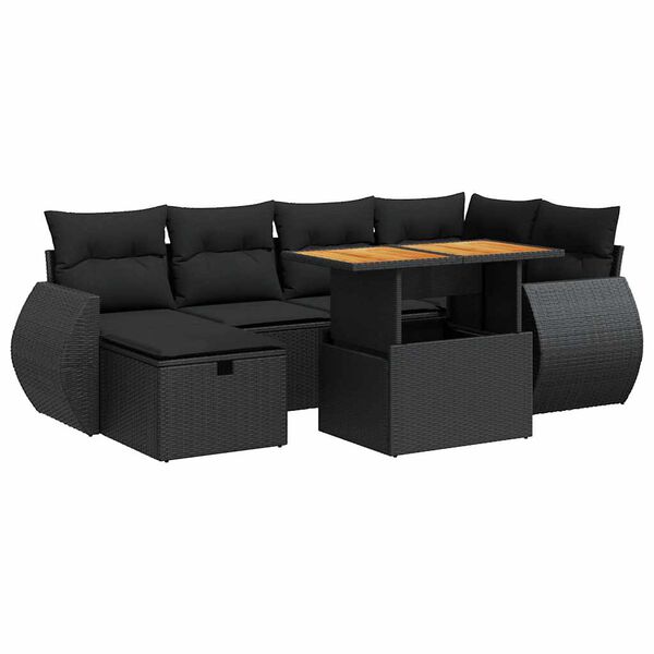 vidaXL 8 Piece Garden Sofa Set with Cushions Black Poly Rattan Acacia