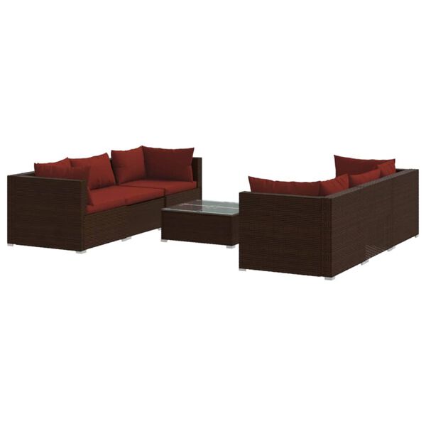 vidaXL 7 Piece Garden Lounge Set with Cushions Poly Rattan Brown