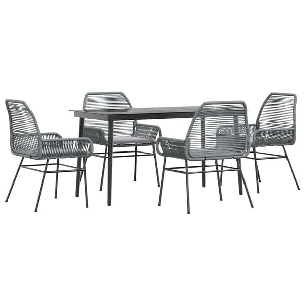 vidaXL 5 Piece Garden Dining Set with Cushions Grey Poly Rattan Glass