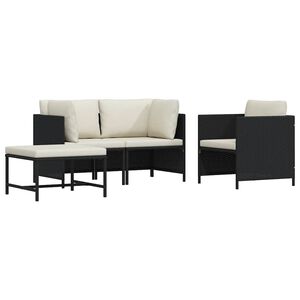 vidaXL 4 Piece Garden Sofa Set with Cushions Black Poly Rattan