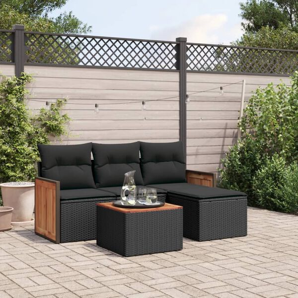 vidaXL 5 Piece Garden Sofa Set with Cushions Black Poly Rattan