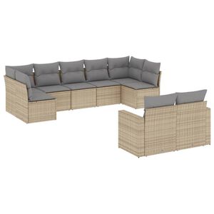 vidaXL 9 Piece Garden Sofa Set with Cushions Beige Poly Rattan