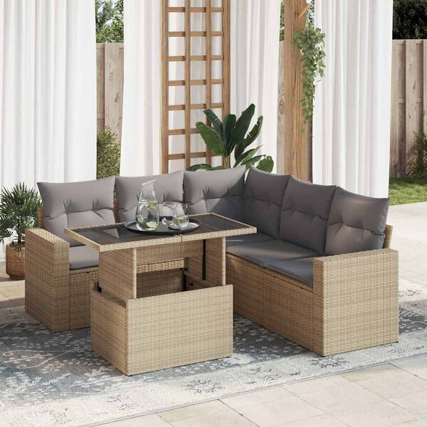 vidaXL 6 Piece Garden Sofa Set with Cushions Beige Poly Rattan