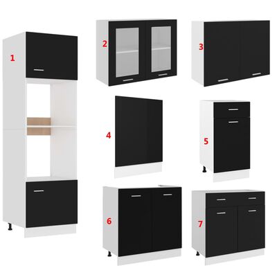 vidaXL 7 Piece Kitchen Cabinet Set Black Engineered Wood | vidaXL.com.au