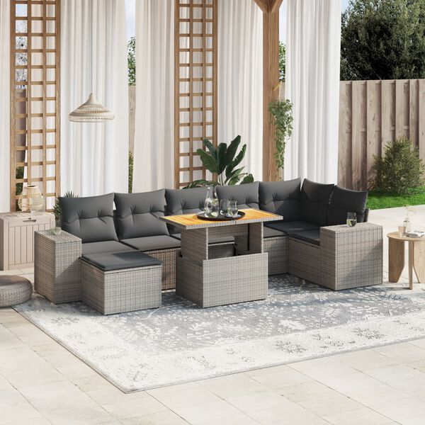 vidaXL 8 Piece Garden Sofa Set with Cushions Grey Poly Rattan