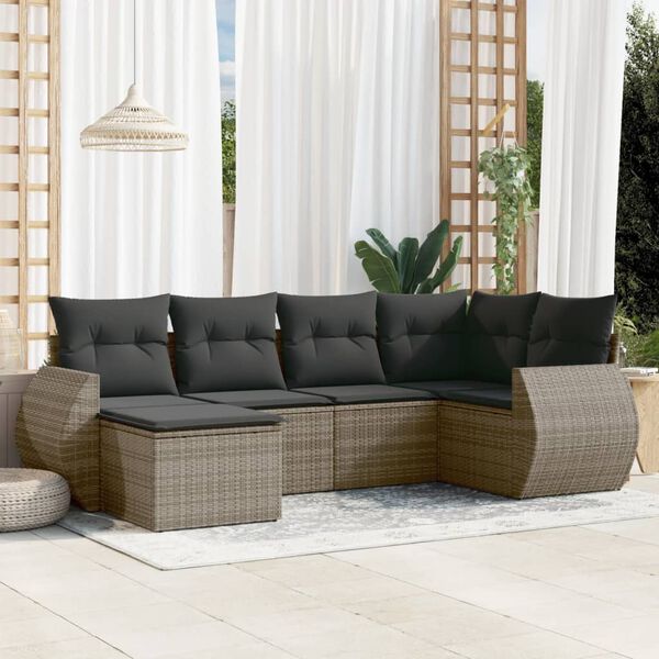 vidaXL 6 Piece Garden Sofa Set with Cushions Grey Poly Rattan