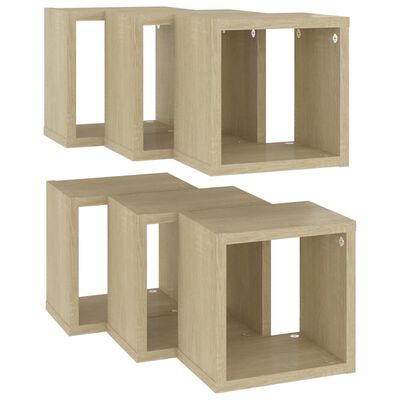 vidaXL Wall Cube Shelves 6 pcs Sonoma Oak 22x15x22 cm