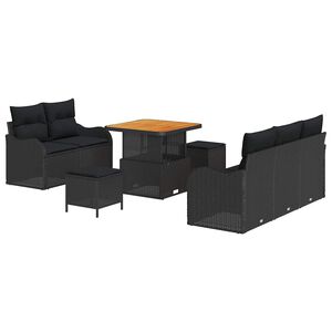 vidaXL Garden Sofa Set Height-Adjustable 8 pcs Black Poly Rattan
