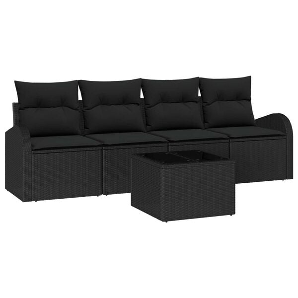 vidaXL Garden Sofa Set Manual Black 55 x 55 x 37 cm Poly Rattan