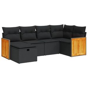vidaXL 6 Piece Garden Sofa Set with Cushions Black Poly Rattan