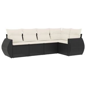 vidaXL 5 Piece Garden Sofa Set with Cushions Black Poly Rattan