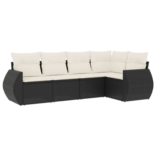 vidaXL 5 Piece Garden Sofa Set with Cushions Black Poly Rattan