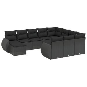 vidaXL 11 Piece Garden Sofa Set with Cushions Black Poly Rattan
