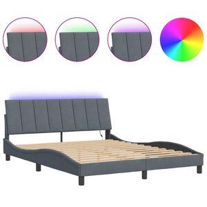 vidaXL Bed Frame with LED without Mattress "Hanko" Dark Grey 152x203 cm Queen Velvet