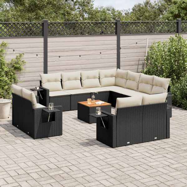 vidaXL 12 Piece Garden Sofa Set with Cushions Black Poly Rattan