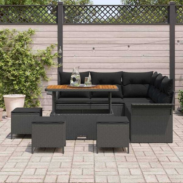 vidaXL Garden Sofa Set with Cushion with Storage 9 pcs Black
