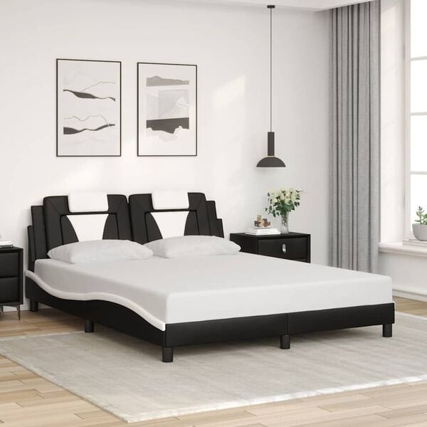 vidaXL Bed Frame "Viana" without Mattress Black and White 152x203 cm Queen Faux Leather