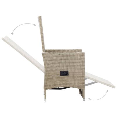 vidaXL Reclining Garden Chairs 2 pcs with Cushions Poly Rattan Beige