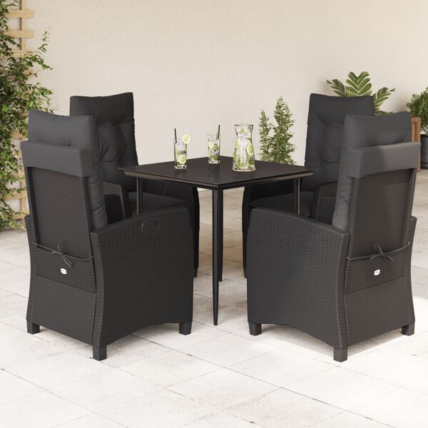 vidaXL 5 Piece Garden Dining Set with Cushions Black Poly Rattan