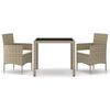 vidaXL 3 Piece Garden Dining Set Poly Rattan and Tempered Glass Beige
