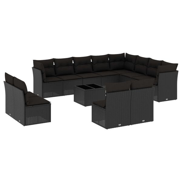 vidaXL 13 Piece Garden Sofa Set with Cushions Black Poly Rattan