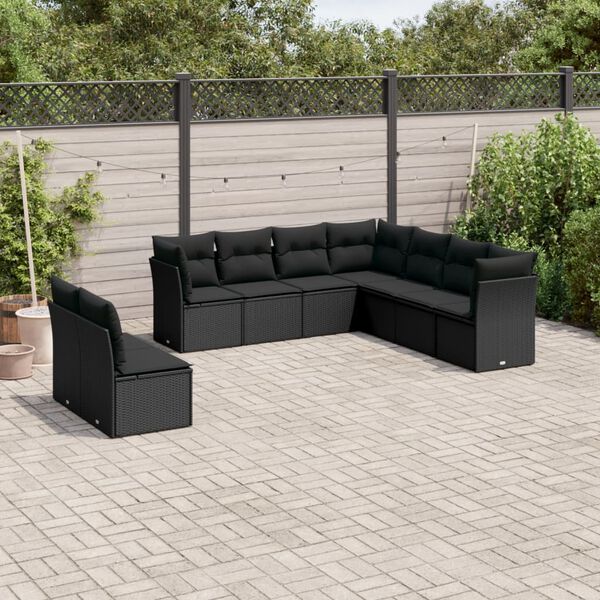 vidaXL 9 Piece Garden Sofa Set with Cushions Black Poly Rattan