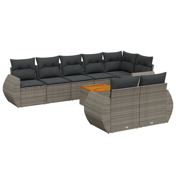 vidaXL 9 Piece Garden Sofa Set with Cushions Grey Poly Rattan