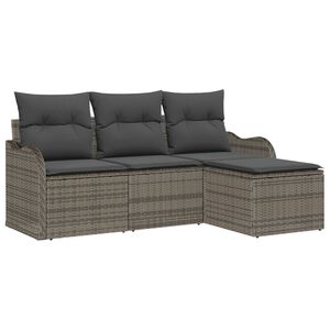 vidaXL Garden Sofa Set with Cushion 4 pcs Grey Poly rattan
