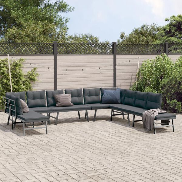 vidaXL 7 Piece Garden Bench Set with Cushions Black Powder-coated Steel