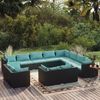 vidaXL 12 Piece Garden Lounge Set with Cushions Black Poly Rattan