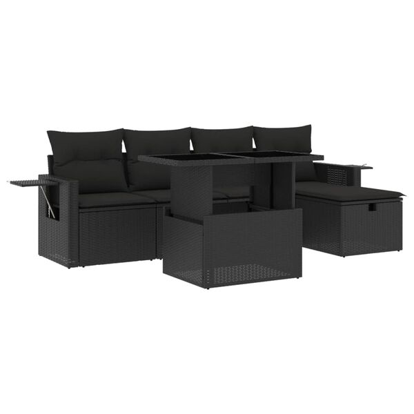 vidaXL 6 Piece Garden Sofa Set with Cushions Black Poly Rattan