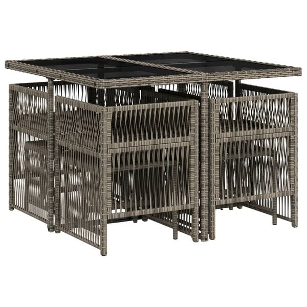 vidaXL 9 Piece Garden Dining Set with Cushions Grey Poly Rattan