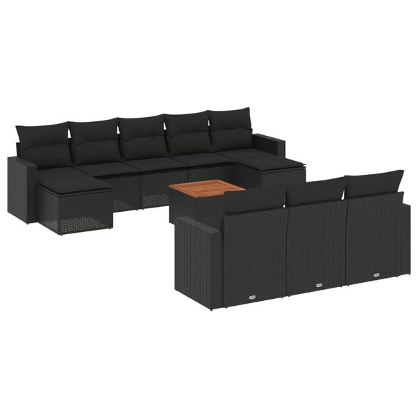 vidaXL 11 Piece Garden Sofa Set with Cushions Black Poly Rattan