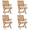 vidaXL Folding Garden Chairs with Cushions 4 pcs Solid Teak Wood