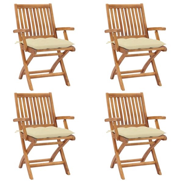 vidaXL Folding Garden Chairs with Cushions 4 pcs Solid Teak Wood