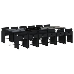vidaXL 13 Piece Garden Dining Set with Cushions Black Poly Rattan