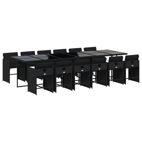 vidaXL 13 Piece Garden Dining Set with Cushions Black Poly Rattan