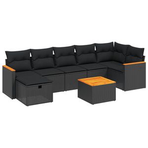 vidaXL 7 Piece Garden Sofa Set with Cushions Black Poly Rattan