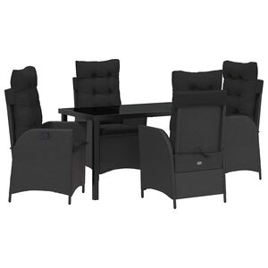 vidaXL Garden Dining Set with Cushion 5 pcs Black Poly Rattan
