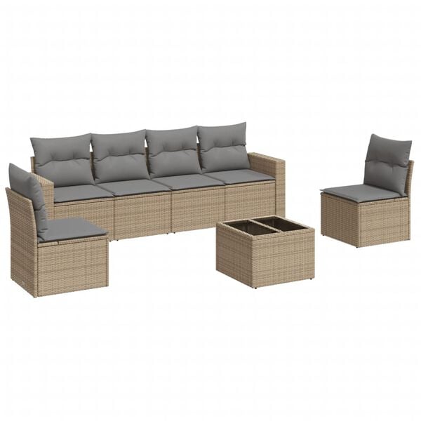 vidaXL 7 Piece Garden Sofa Set with Cushions Beige Poly Rattan