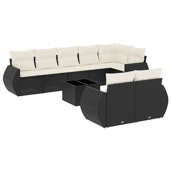 vidaXL 9 Piece Garden Sofa Set with Cushions Black Poly Rattan