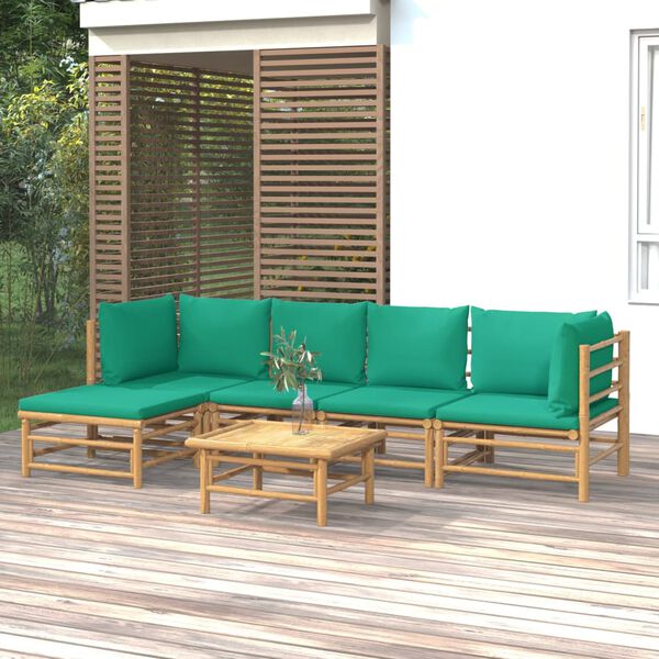 vidaXL 6 Piece Garden Lounge Set with Green Cushions Bamboo