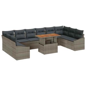 vidaXL Garden Sofa Set with Storage 11 pcs Grey Poly rattan