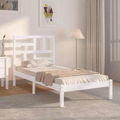 vidaXL Bed Frame White Solid Wood 90X190 cm Single