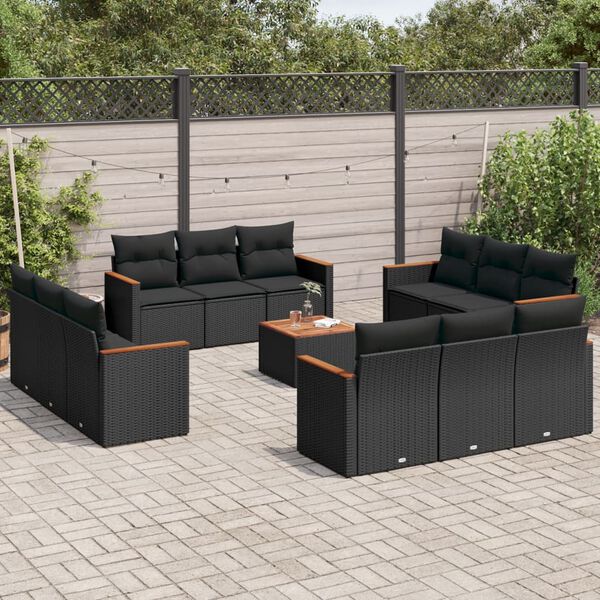 vidaXL 13 Piece Garden Sofa Set with Cushions Black Poly Rattan